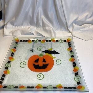 PRINCESS HOUSE HALLOWEEN GHOSTLY GLOW CRYSTAL TRAY AND APPETIZER DISH - RARe
